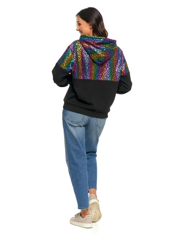 Bluzy - Damska bluza z kapturem ocieplana z motywem graficznym WIELOKOLOROWY - produkt 13