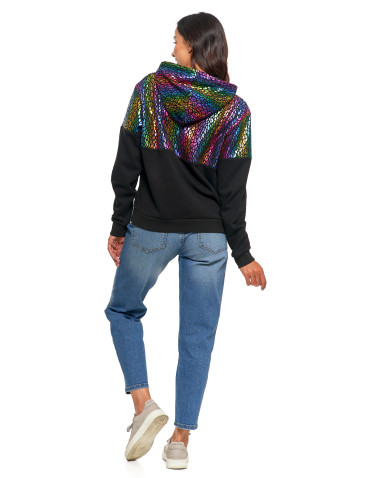 Bluzy - Damska bluza z kapturem ocieplana z motywem graficznym WIELOKOLOROWY - produkt 14