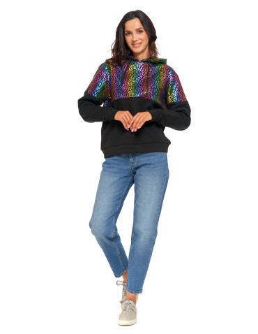 Bluzy - Damska bluza z kapturem ocieplana z motywem graficznym WIELOKOLOROWY - produkt 15