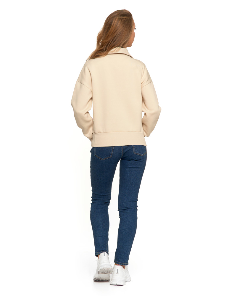 Bluzy - Damska bluza dresowa ze stójką i zamkiem ocieplana BEŻOWY - produkt moraj.pl 5