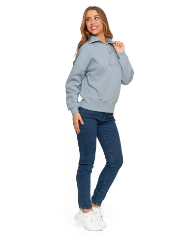Bluzy - Damska bluza dresowa ze stójką i zamkiem ocieplana NIEBIESKI - produkt 2