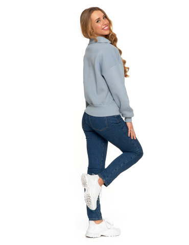 Bluzy - Damska bluza dresowa ze stójką i zamkiem ocieplana NIEBIESKI - produkt 5