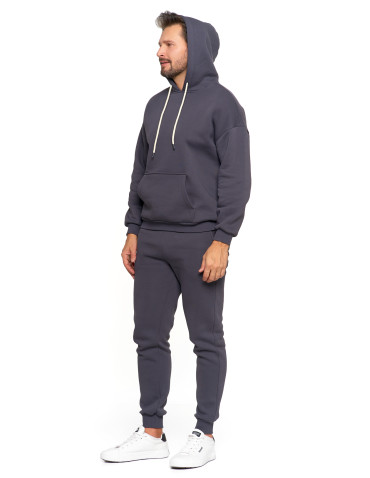 Bluzy - Męska bluza dresowana oversize z kapturem ocieplana GRAFIT - produkt 4