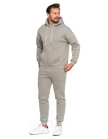 Bluzy - Męska bluza dresowana oversize z kapturem ocieplana SZARY - produkt 2