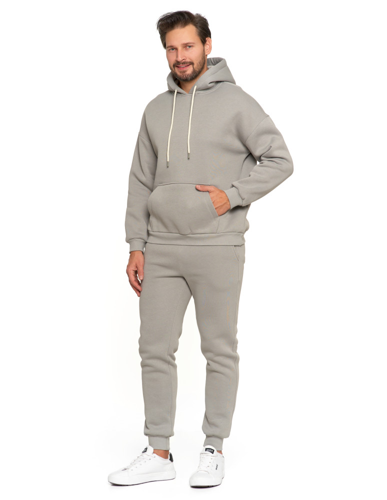 Bluzy - Męska bluza dresowana oversize z kapturem ocieplana SZARY - produkt moraj.pl 4