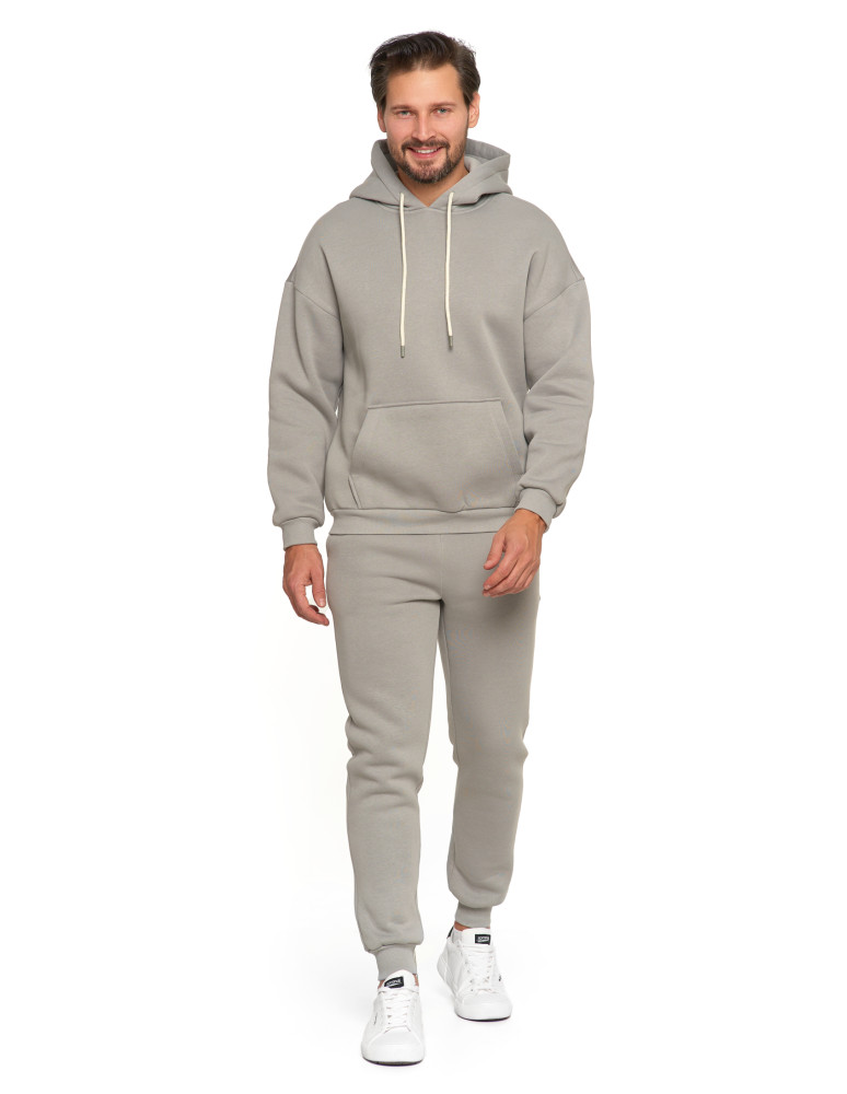 Bluzy - Męska bluza dresowana oversize z kapturem ocieplana SZARY - produkt moraj.pl 6