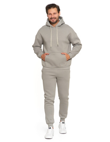 Bluzy - Męska bluza dresowa oversize z kapturem ocieplana SZARY - produkt 9