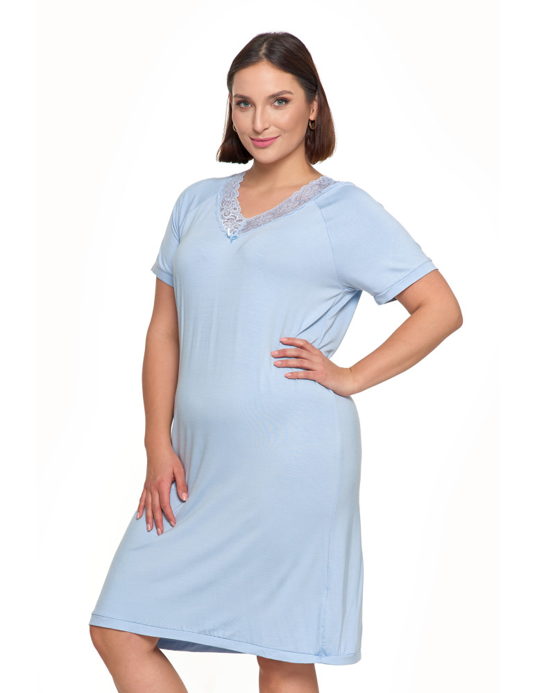 Koszule nocne - Koszula nocna bambusowa Plus Size z koronkowym dekoltem NIEBIESKI - produkt moraj.pl 5